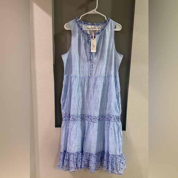 NWT Women's Vineyard Vines border print Bayside blue midi dress! Size large - Picture 2 of 6